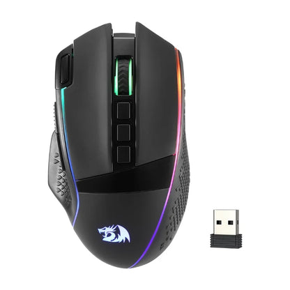 Redragon M991 trådlös gamingmus 26000 DPI, 3 lägen för gamers, 9 makroknappar, RGB-bakbelysning, svart