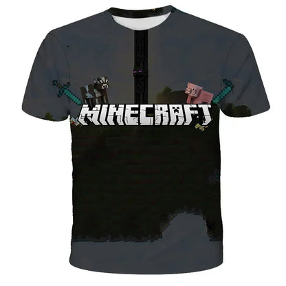 3D Printed Casual Summer Cute Boys Girls Building Blocks Cartoon T-shirt Boys T Shirt Minecraft Popular Tops Inside Outside Mc