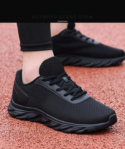 Men's Casual Sports Shoes, Black Mesh Breathable Running Shoes, Soft Sole Lightweight Flat Work Shoes