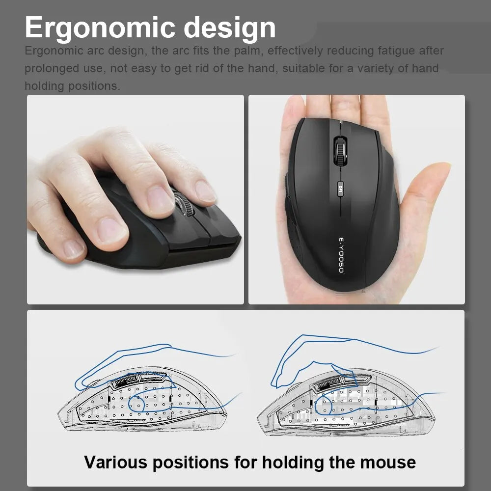 E-YOOSO E-1010 USB 2.4G bezdrátová herní a kancelářská myš, optická herní myš 2400 DPI, ergonomická pro notebook, PC a počítač