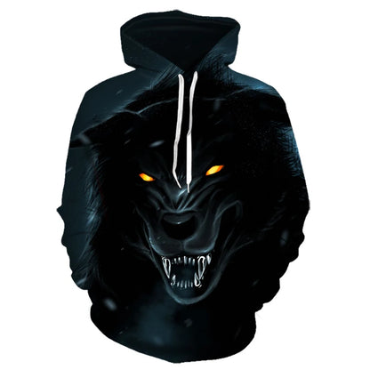 Bluzy z kapturem z nadrukiem 3D wilka, dla mężczyzn i kobiet, modne, casualowe, oversize, pulower w stylu hip-hop Harajuku, streetwearowe hoodie