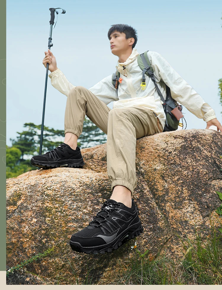 New Large Outdoor Mountaineering Shoes Men Spring and Autumn Mesh Breathable Sneakers Outdoor Travel Hiking Non-Slip Shoes