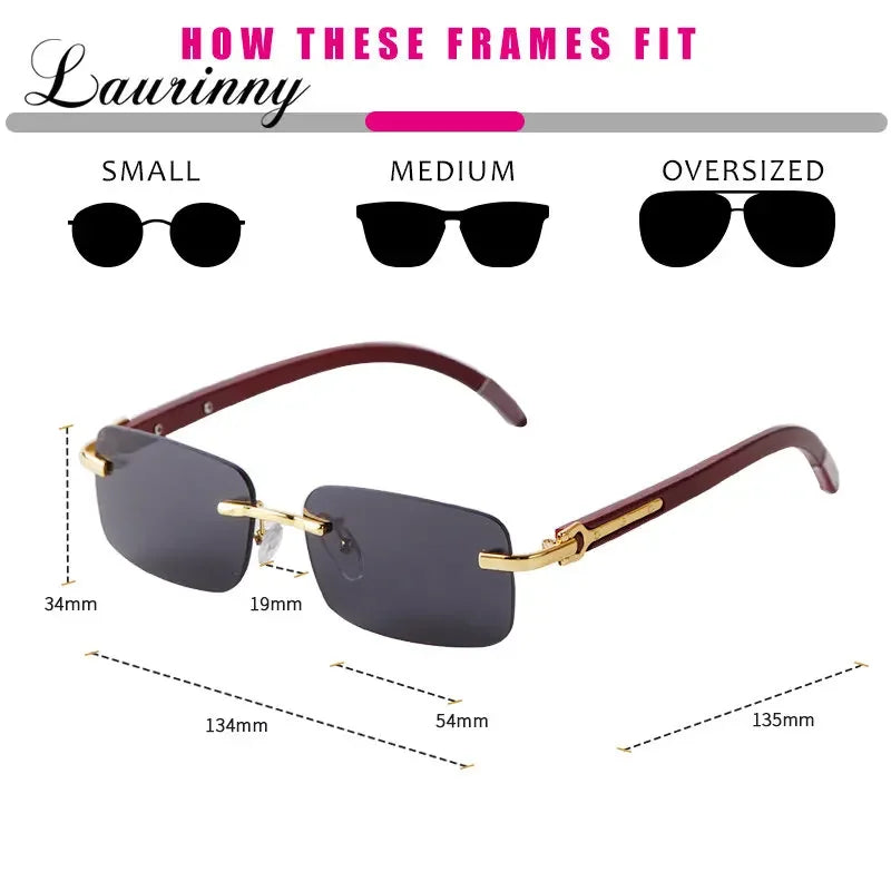 Classic Stylish Rectangle Rimless Sunglasses Women Men Brand Design Luxury Vintage Sun Glasses Frameless Wood Leg Frame Eyewear