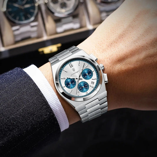 Montre pour homme POEDAGAR – Chronographe de luxe en acier inoxydable, avec date, étanche et luminescente – Montre-bracelet sportive à quartz