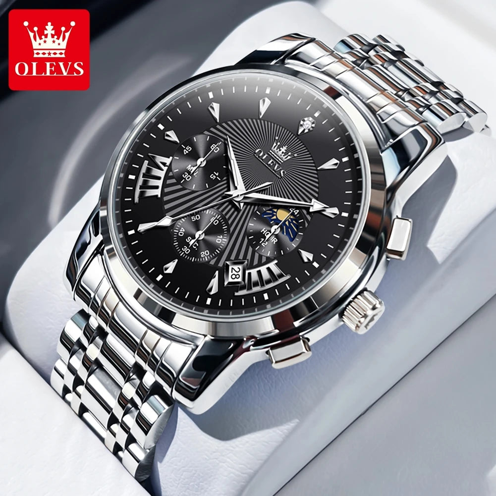 OLEVS – Modische rote Herrenuhr, luxuriöse Sportuhr, wasserdicht, Edelstahl-Chronograph, Quarz-Uhr, Herrenuhr (Relogio Masculino)