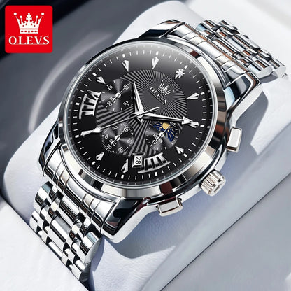 OLEVS – Modische rote Herrenuhr, luxuriöse Sportuhr, wasserdicht, Edelstahl-Chronograph, Quarz-Uhr, Herrenuhr (Relogio Masculino)