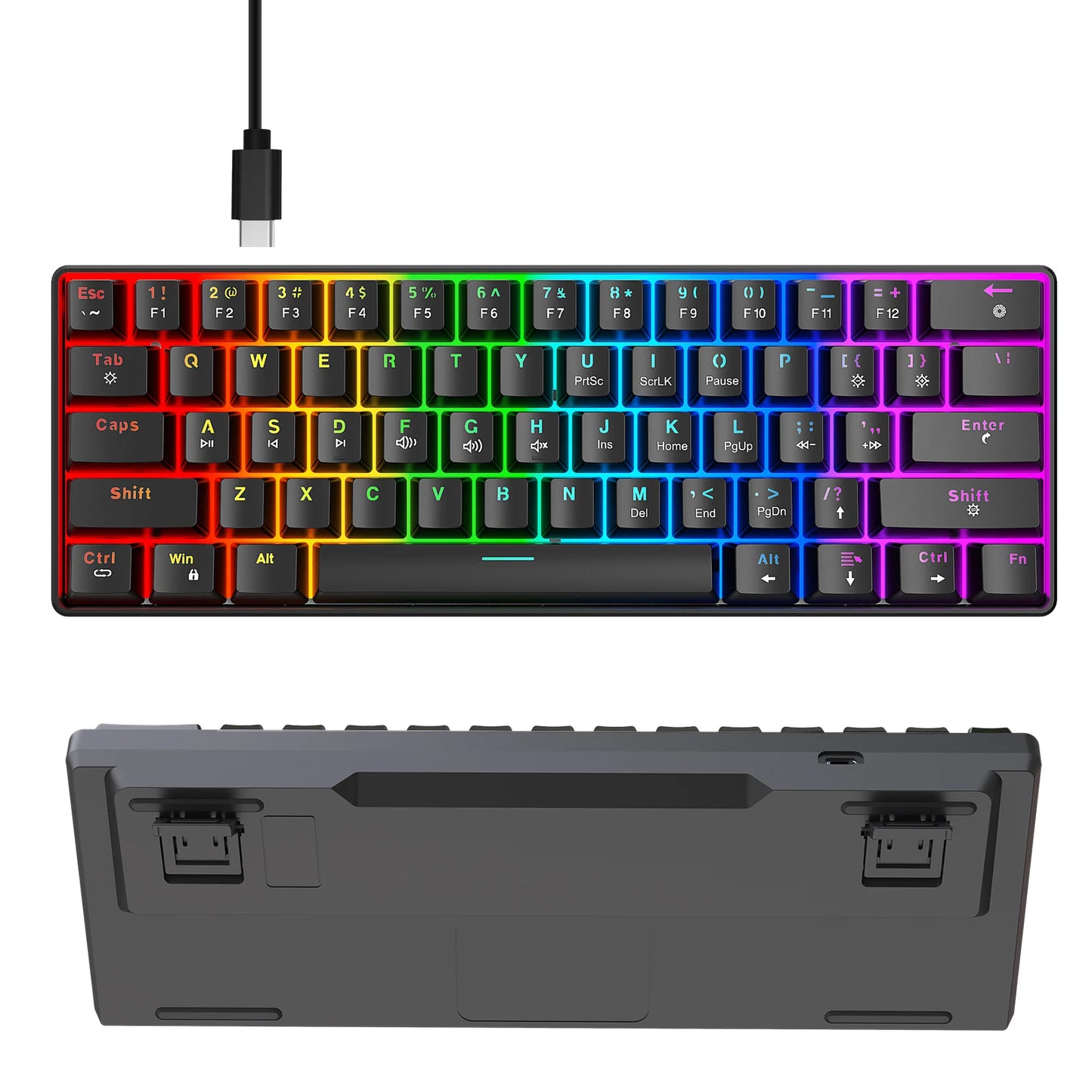 RK61 Wired 60% Mechanical Gaming Keyboard RGB Backlit 61 Keys Ultra-Compact Hot Swappable Red Switch Provides a Smooth