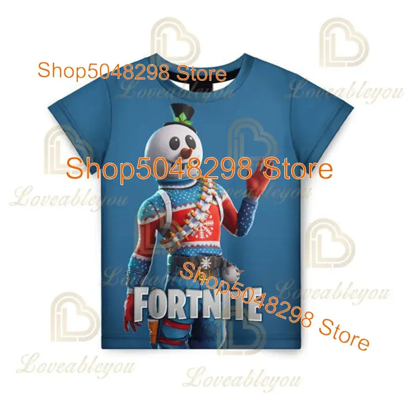 Fortnite-aiheinen uusi kesäinen lasten T-paita, 3D-painettu, pojille ja tytöille, katumuotia, aikuisten ja lasten vaatteet, hauska T-paita, pyöreäkauluksinen paita