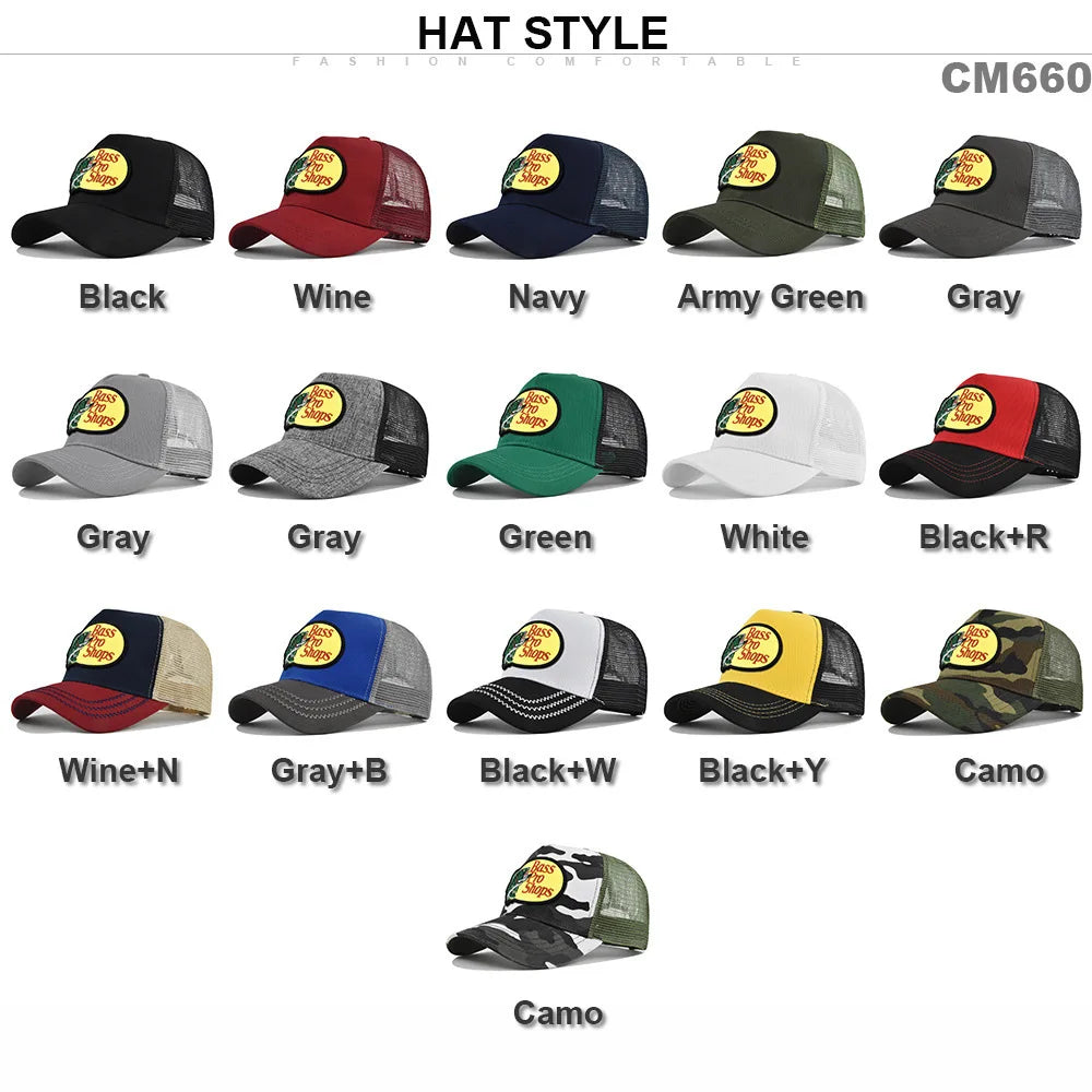 bass football baseball caps Men and women outdoor casual hip-hop Summer sunshade breathable mesh cap