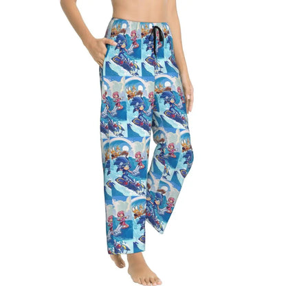 Custom Women Soniced Pajama Pants Printed Hedgehog Game Sleep Sleepwear Bottoms with Pockets