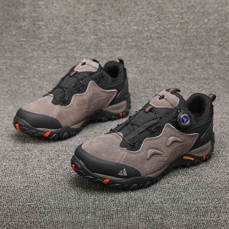 HIKEUP: Zapatos de piel para hombre, zapatillas de senderismo para actividades al aire libre, zapatillas de trekking para turismo, zapatillas de trail running para escalada y montaña, tensor