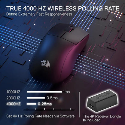 Redragon M916 PRO 3 režimų belaidė žaidimų pelė, Hype-Speed 4K apklausos dažnis, 49G itin lengva 26K DPI žaidėjo pelė
