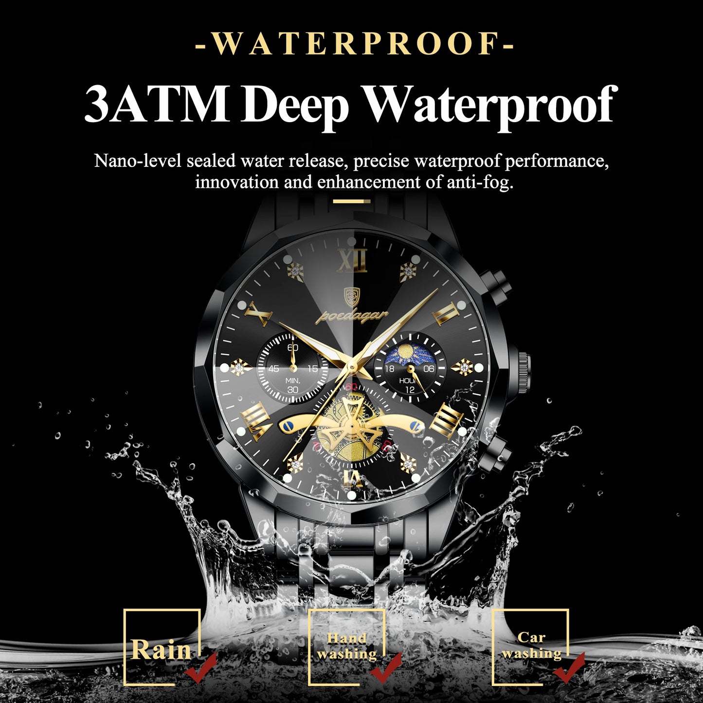 POEDAGAR Luxury Fashion Men Clock Waterproof Luminous Chronograph Male Watch Stainless Steel Quartz Business Men's Watches Reloj