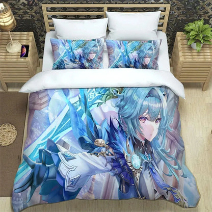 Ensemble de literie Anime Genshin Impact pour garçons et filles, taille Twin et Queen : housse de couette, taie d'oreiller, lit, enfants, adultes, mode, textile d'intérieur