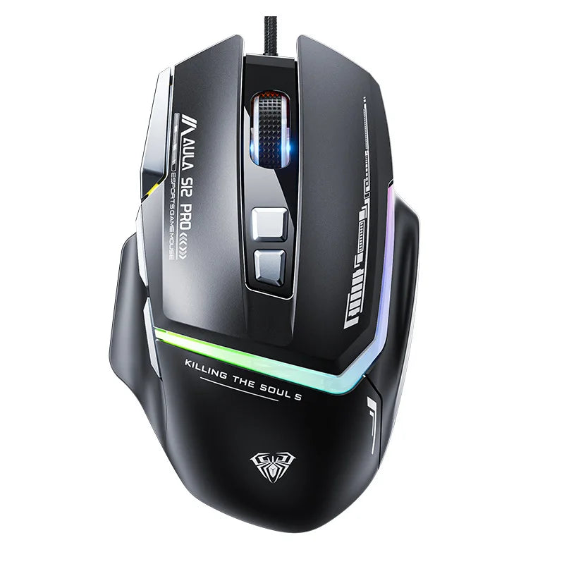 Akční nabídka AULA S12 Pro drátová herní myš 12800 DPI s RGB podsvícením, 8 programovatelnými tlačítky a ergonomickým designem pro PC a notebooky