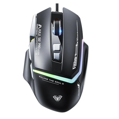 Akční nabídka AULA S12 Pro drátová herní myš 12800 DPI s RGB podsvícením, 8 programovatelnými tlačítky a ergonomickým designem pro PC a notebooky