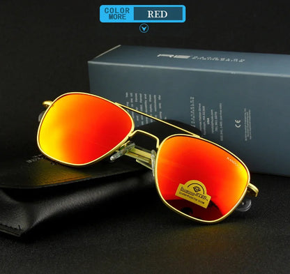 RE Sunglasses Man American Army Military Aviation Pilot Sun Glasses Glass Lens Woman Luxury Brand Vintage Metal Titanium Frame