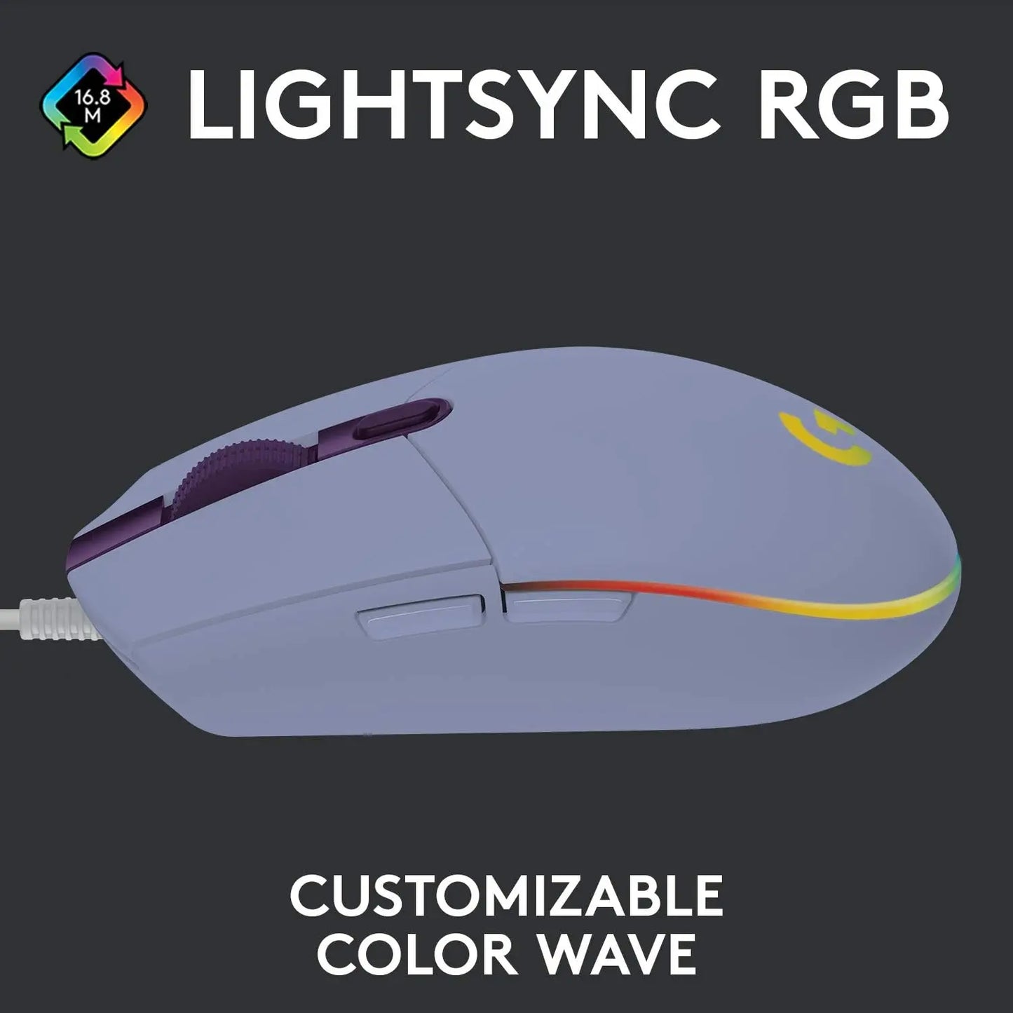 Logitech G102 G203 Wired Gaming Mouse 2.1 Meter Long Cable 8000 DPI RGB Effects for PC Laptop Office Gamer Flexible