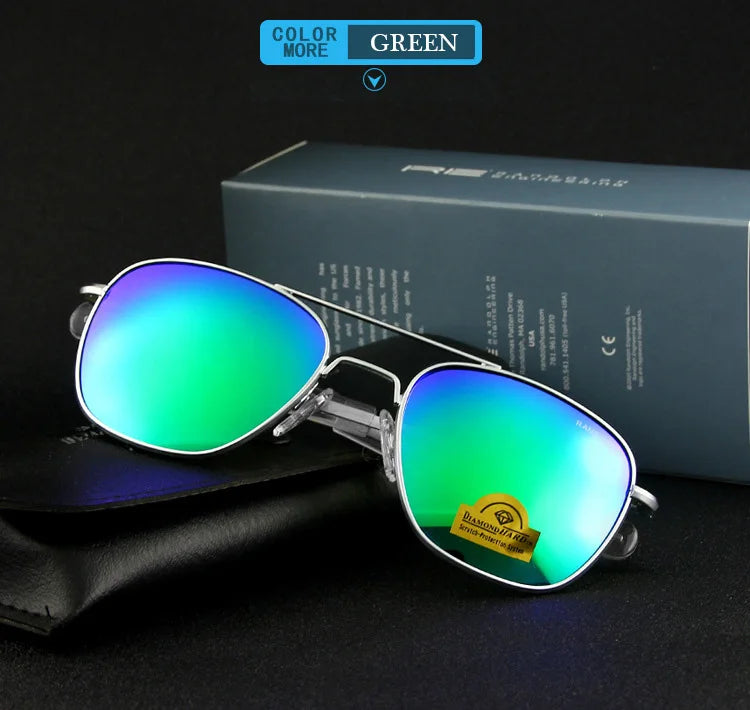 RE Sunglasses Man American Army Military Aviation Pilot Sun Glasses Glass Lens Woman Luxury Brand Vintage Metal Titanium Frame
