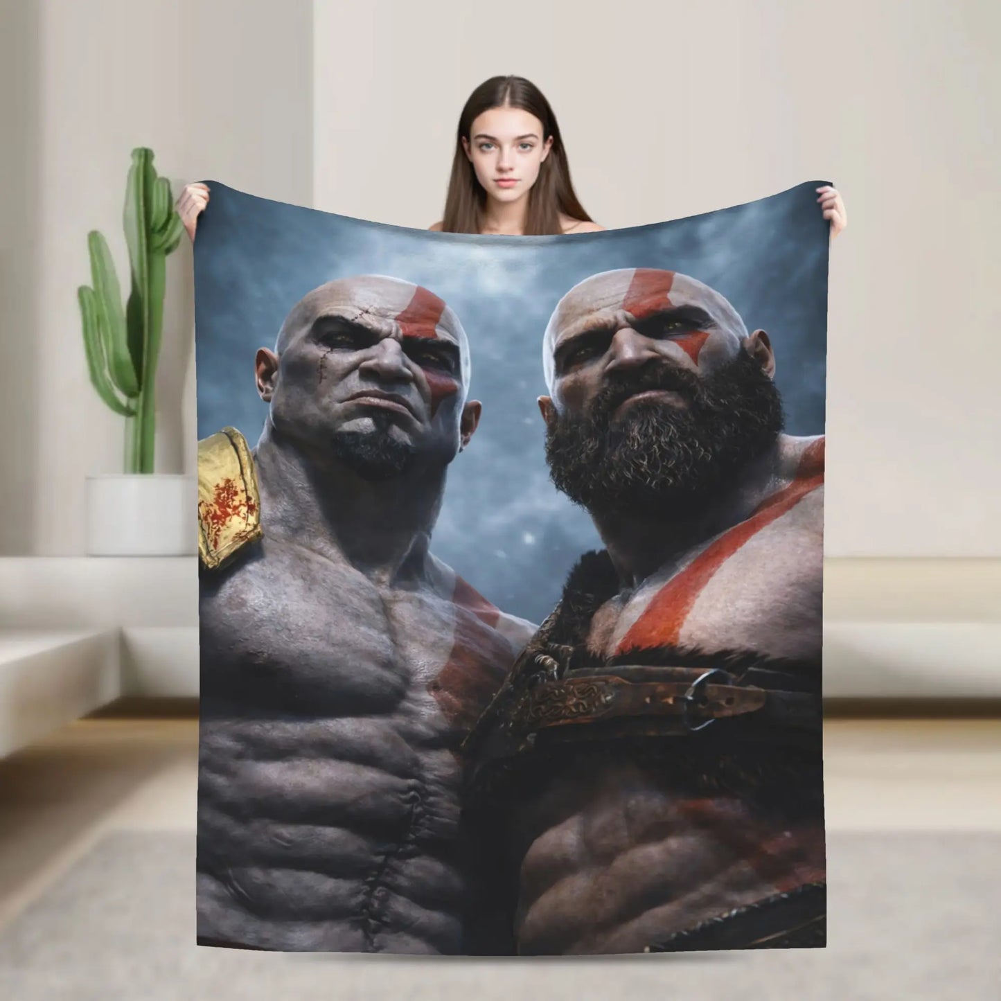 God of War Games Kratos Cartoon Blanket Warm Soft Pattern Plush Throw Blanket For Couch Chair Sofa Bed Bedspread Bed Cover