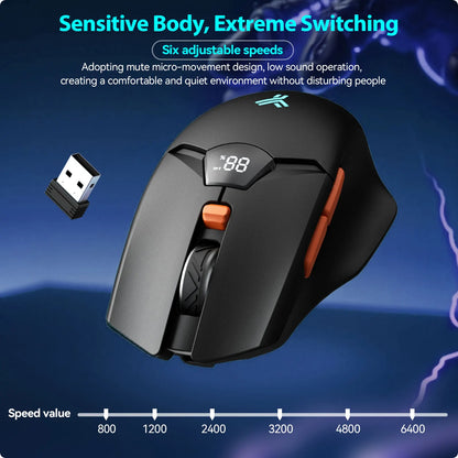 Wireless Bluetooth Mouse with Digital Battery Display, Silent Ergonomic Mouse for PC Laptop Gaming, 2.4G/Bluetooth 5.0