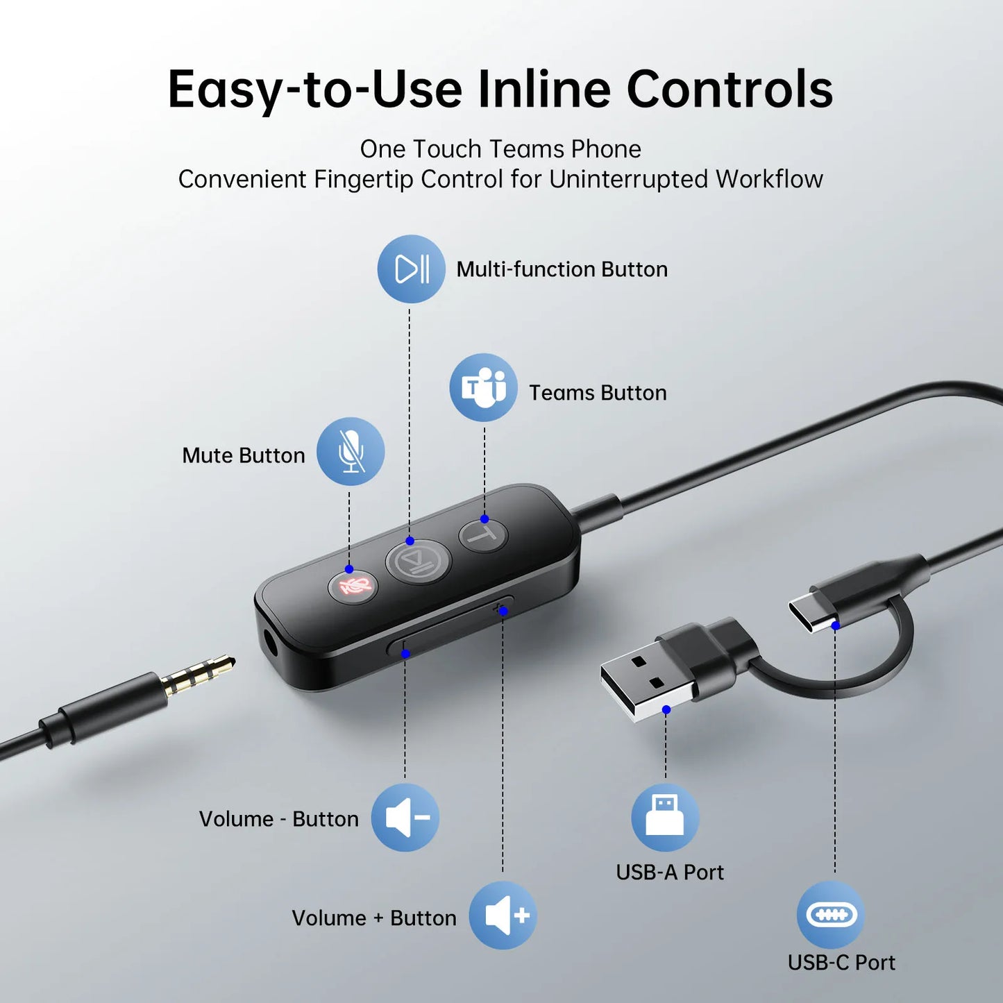 EKSA H8 Professional Office Headset with ENC Noise Cancelling Microphone – USB-A, USB-C & 3.5mm Wired Headphones for PC, Laptop & Mobile Phone
