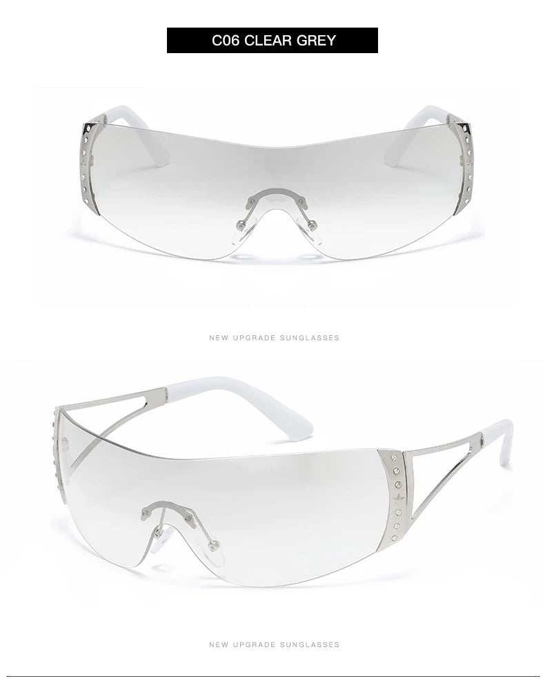 Fashion 2000's Vintage One Piece Sunglasses Women Y2K Wrap Around Retro Sun Glasses Men Punk Eyewear Shades UV400 Oculos