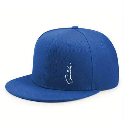 Lettered smiley face print stylish baseball cap for men and women adjustable sun protection woven flat brim sun hat gorras