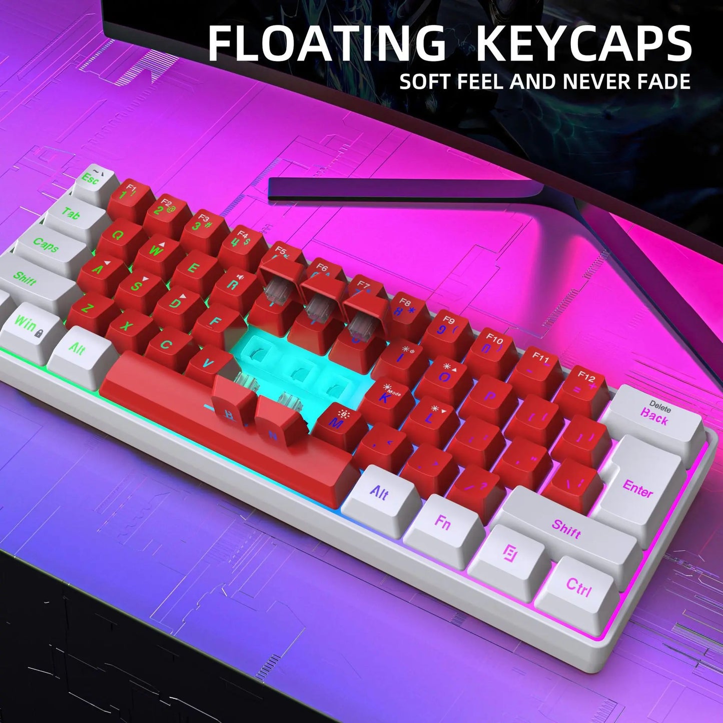 Keyboard gaming pc Backlit pink Keyboards 61 keys mini computer 60% Musical Usb lady ergonomic office Wired key board portable