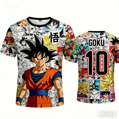 2026 Summer Dragon Ball Retro Cosplay T-shirt Men's Oversized 3D Printed Short-sleeved Family Unisex Children's Sports Shirt