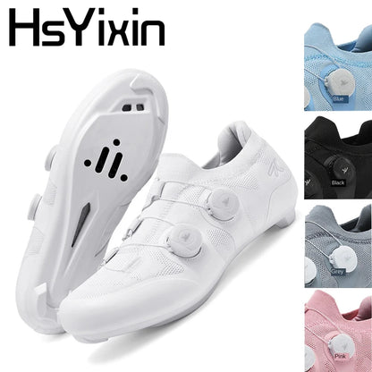 Dviračių batai, skirti važiuoti plento dviračiu, unisex, „HsYixin“, kvėpuojantys, su SPD savarankiškai užsifiksuojančia sistema, neslystantys, lenktyniniai plento dviračių batai, plokšti MTB dviračių sportiniai bateliai