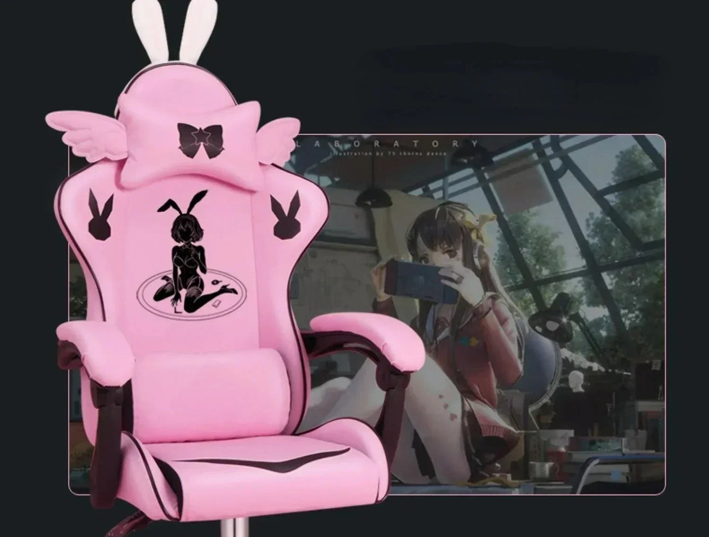 Pink Gaming Chair for Girls with Footrest, Comfortable Cartoon Gamer Chair, Adjustable Swivel Computer Chair for Bedroom, Office & Study