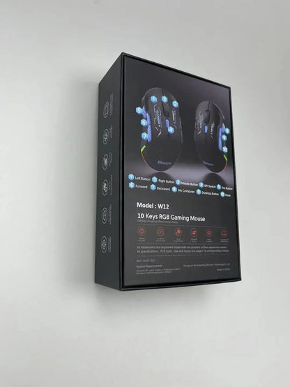 Mouse gaming macro MKESPN W12 cu 10 butoane, ambidextru, wireless Bluetooth, multicanal, tri-mode, ergonomic, RGB mare