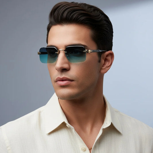 Luxury Rimless Sunglasses, Metal Hinge Exquisite Craftsmanship, Gradient Lenses Sun Protection Sunglasses 823