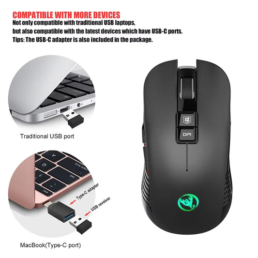 Rechargeable USB Wireless Mouse Right Hand Type-c Mouse for Laptop Computer Slient Click Backlit Gaming Mouse 3600cpi