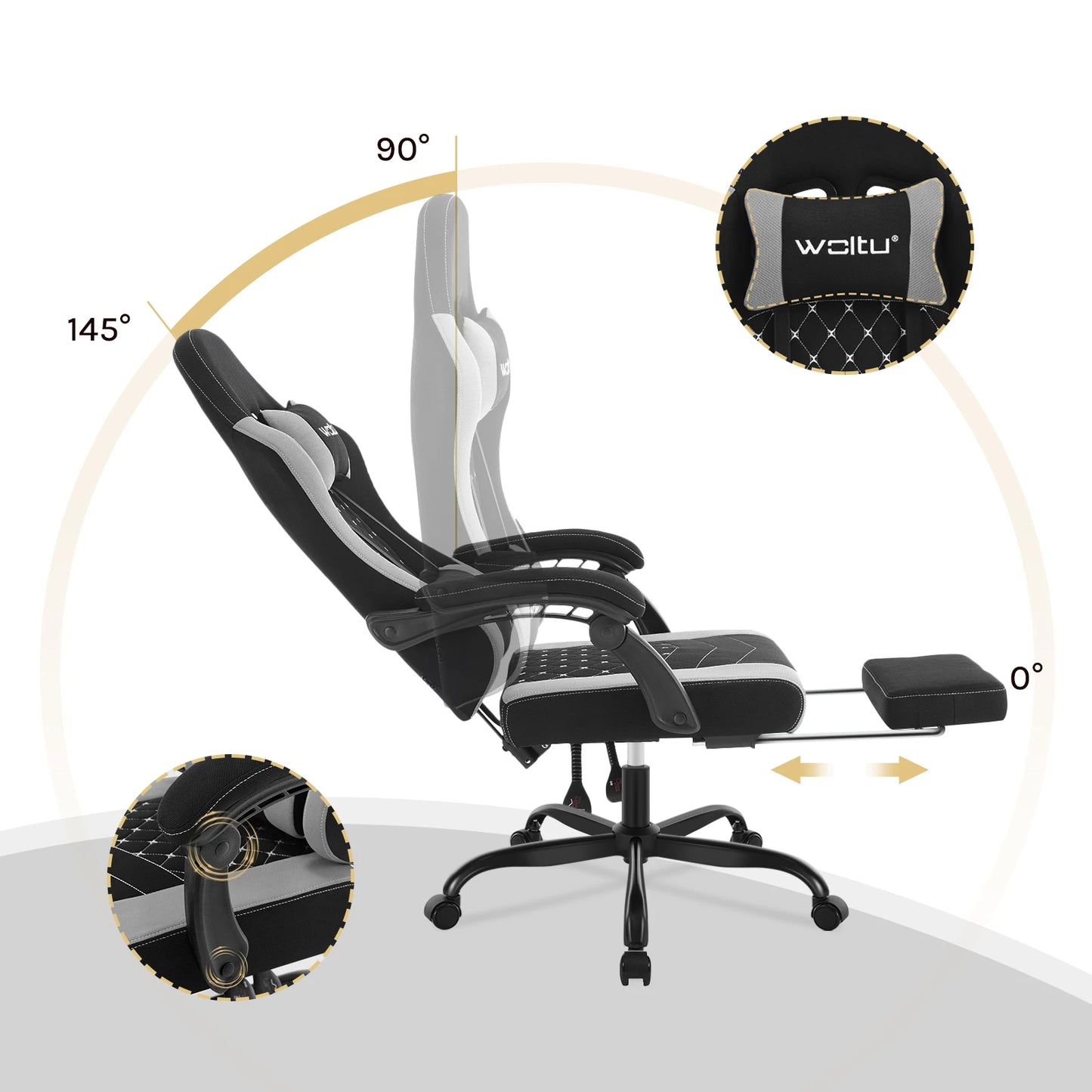 Fotel komputerowy obrotowy WOLTU z funkcją masażu, ergonomiczny fotel biurowy z poduszką i podnóżkiem, gamingowy fotel z regulacją wysokości
