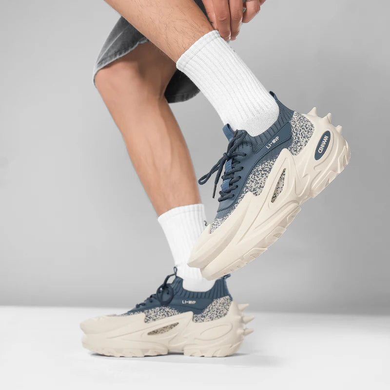 Męskie buty sportowe z elastyczną, grubą podeszwą, antypoślizgowe buty do ćwiczeń na świeżym powietrzu, uniwersalne buty do codziennego noszenia, modne buty uliczne, buty do spacerów