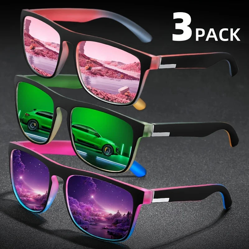 3Pcs Fantasy Gradient Mutipcolor Square Polarized Sunglasses AntiGlare UV400 Glasses Summer Party Driving Fishing Christmas Gift