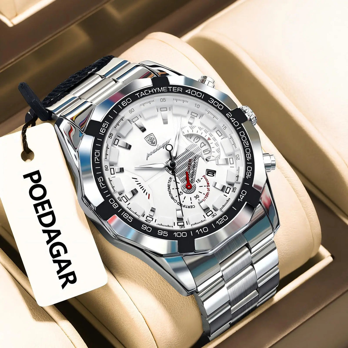Montre homme de luxe POEDAGAR, étanche, lumineuse, date, sport, bracelet en acier inoxydable, mouvement à quartz.