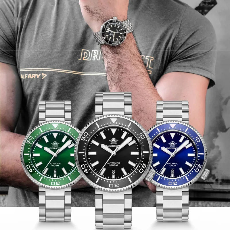 ADDIESDIVE Men's Diver's Watches 1000m Sapphire Glass Super Luminous Calendar NH35A Automatic Mechanical Wristwatch Luxury Watch