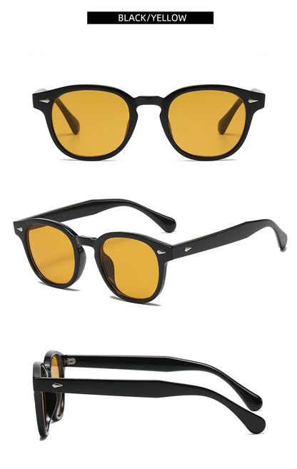 JNPCXI New Retro Round Sunglasses Women Yellow Fashion Rivets Decoration Shades UV400 Men Punk Sun Glasses