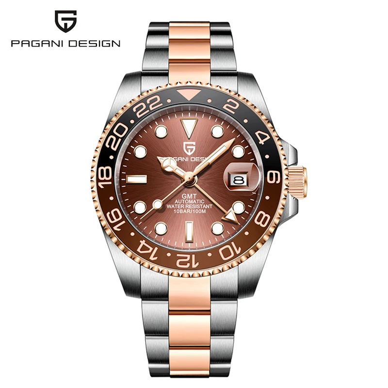 Relógio PAGANI DESIGN 40MM GMT para Homem, Luxo, Safira AR, Mecânico, Luneta em Cerâmica, Automático, 100M à Prova de Água, Relógio para Oferta