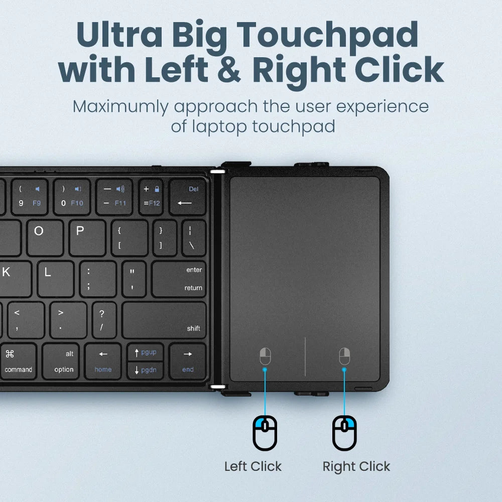 JOMAA Foldable Bluetooth Wireless Keyboard With Touchpad Portable Rechargeable 63 Keys Slim Keyboard for Win 7/8/10/IOS