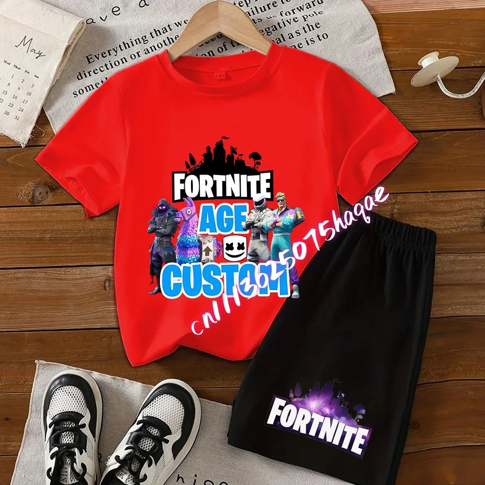 FortnitesT-shirt Shorts for Boys Girl Tee Pants Set Summer 2pcs Children Clothing Tops T-shirts Fortress Night Print Tees Gift