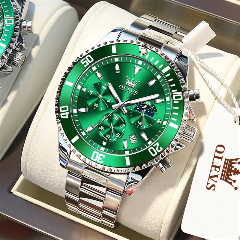 Reloj OLEVS para hombre, marca de lujo, reloj militar de cuarzo dorado, resistente al agua, fecha luminosa, caja de acero inoxidable.