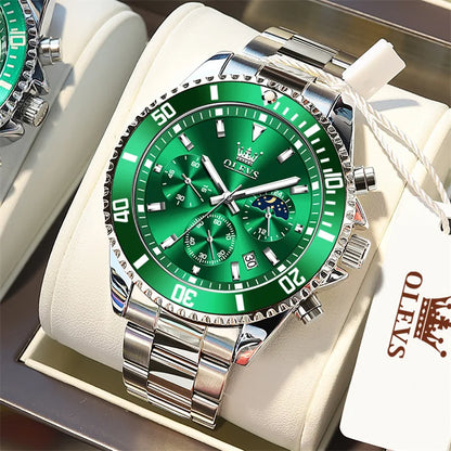 Reloj OLEVS para hombre, marca de lujo, reloj militar de cuarzo dorado, resistente al agua, fecha luminosa, caja de acero inoxidable.