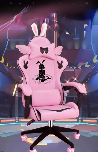 Pink Gaming Chair for Girls with Footrest, Comfortable Adjustable Swivel Computer Chair, Cartoon Gamer Chair for Bedroom, Office & Study