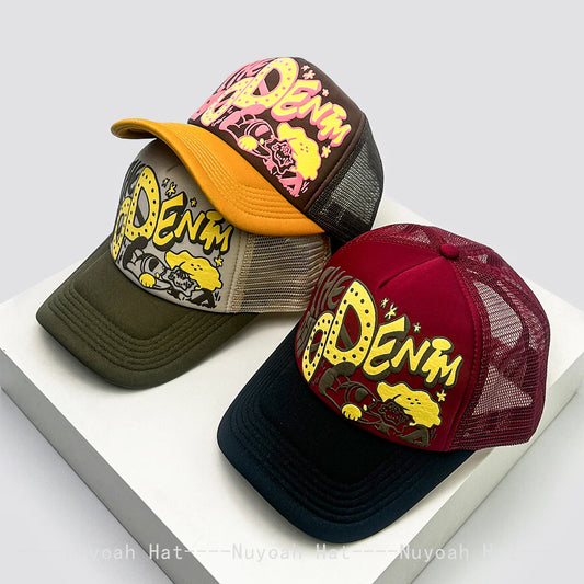 New Unisex Interesting 3D Printed Letter Baseball Hats Sunshade Cartoon Breathable Color Block Trucker Caps Mesh Versatile ins