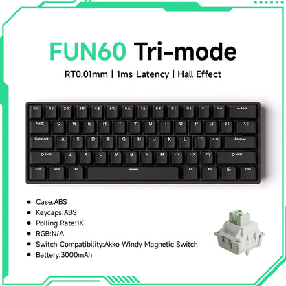 Tastiera meccanica Akko MonsGeek FUN60 con switch magnetici, 60%, tastiera gaming Rapid Trigger 0.01mm, 8K, ARGB, HE/TMR, custom