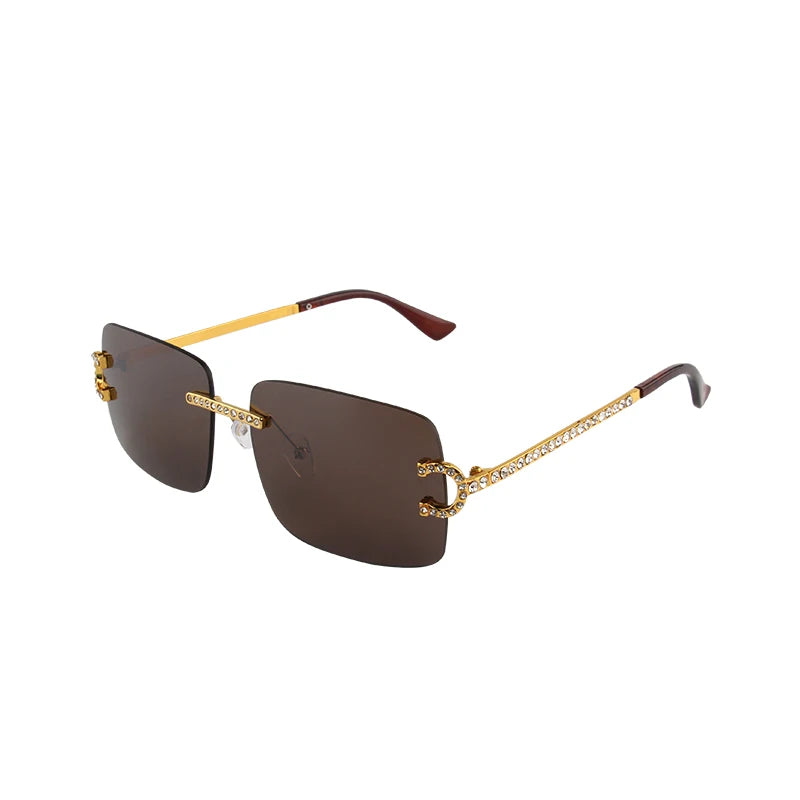Fashion Rimless Square Sunglasses Vintage Diamond Brand Design Cut Lens Sun Glasses Men Women Metal Frame Luxury Eyewear